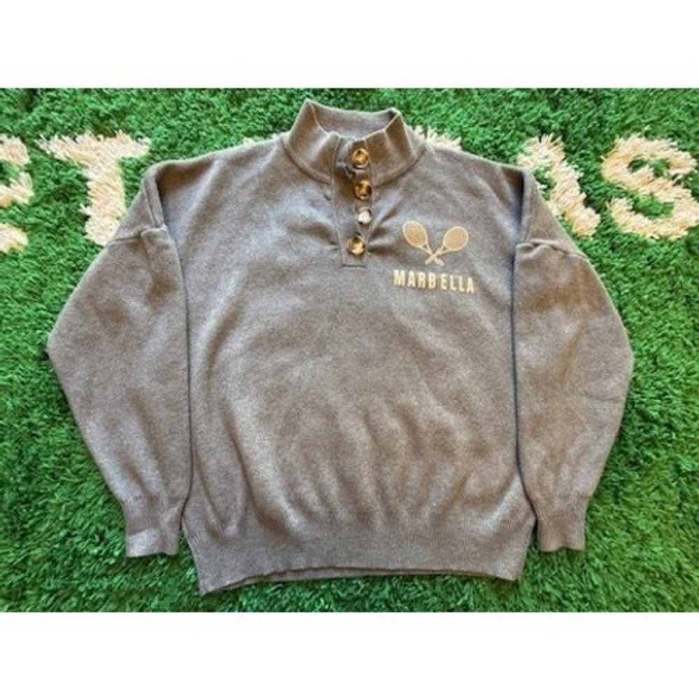 Ellandemm Marbella Spain Sweater Womens L Grey Excellent Tennis Henley Pullover
